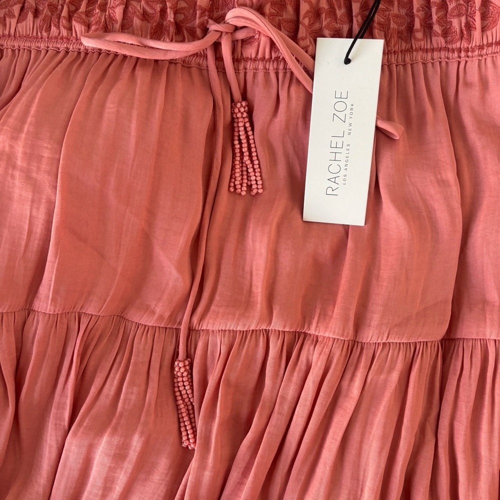 NWT Rachel Zoe Pull On Midi Tiered Skirt with Embroidery Terracotta Tassle Skirt - Picture 8 of 9